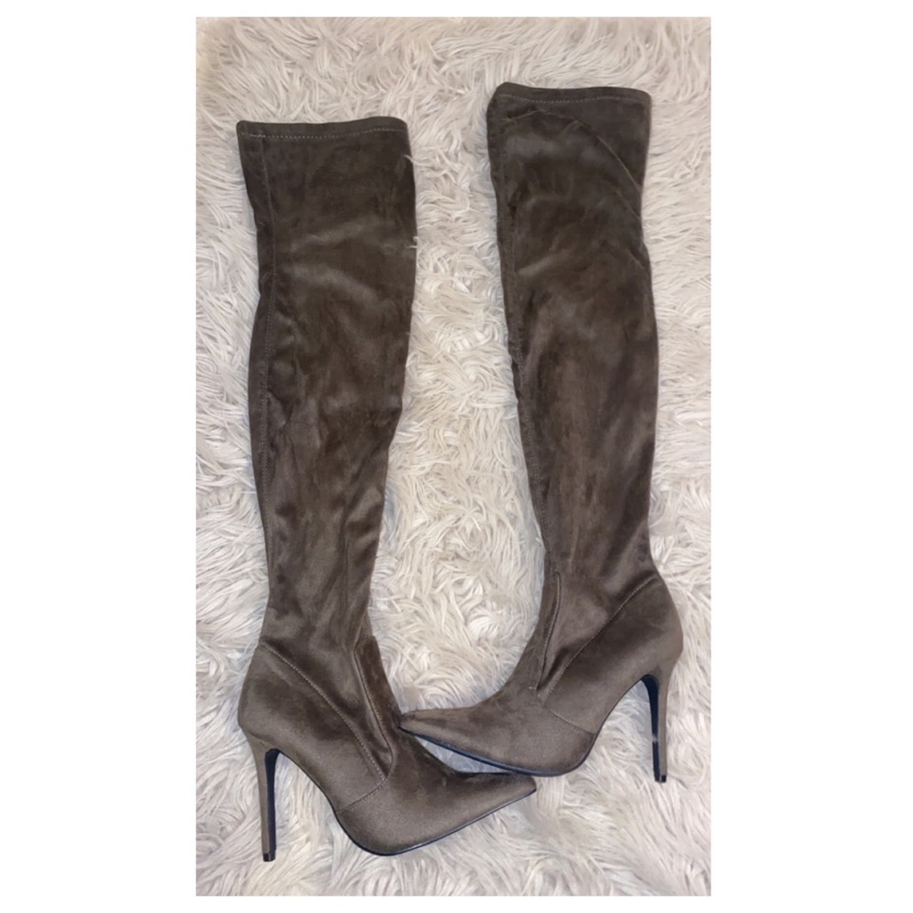 Olive green knee high boots with heel